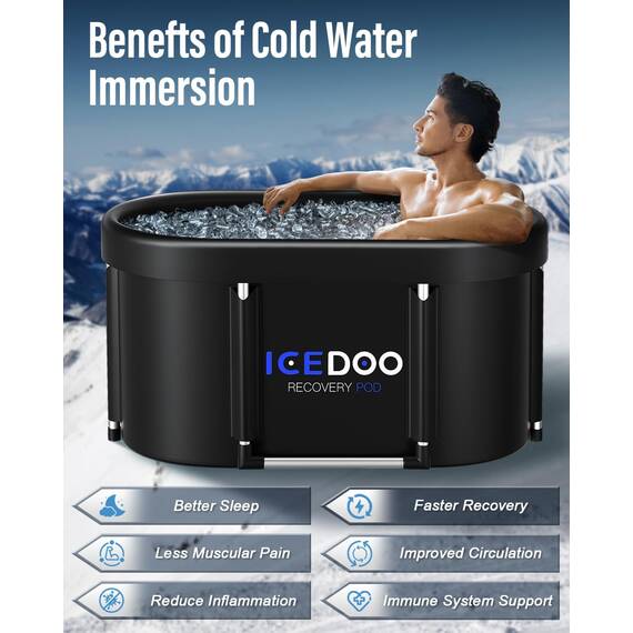Wxtkkom New Upgrade XL 139-Gallon Oval Ice Bath Tub - 6 Layered Portable Bathtub, Recessed Bathtubs Foldable with Cover Cold Plunge Tub for Athletes, Home Gym, Outdoor Recovery Use