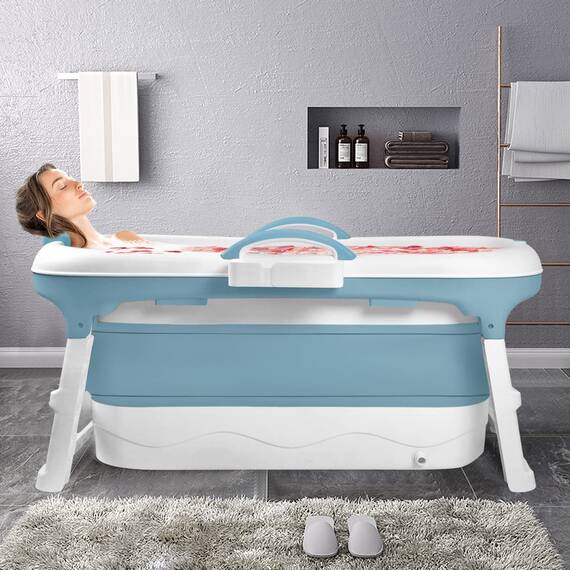 YRHome Faltbare Badewanne Wanne Erwachsene L, 118 x 60 x 53 cm Tragbare Klappbadewanne Foldable Bathtub Klappbare mobile Badewanne mit Abdeckung, Kissen, Gestell für kleine Badezimmer, Dusche