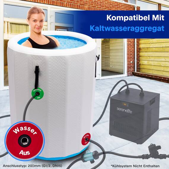 SereneLife Aufblasbare Eistonne – 322 L Kältebad für 1 Person mit Deckel, Drop-Stitch-PVC & Doppeldichtung, robuste Eisbad-Wanne zur Regeneration für Sportler
