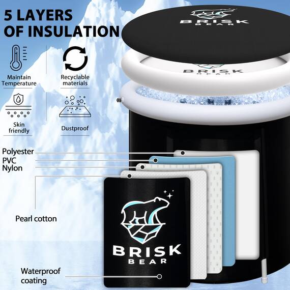Eisbad für Sportler mit Abdeckung von Brisk Bear – extra große kalte Tauchwanne zur Erholung – Aufblasbares Eisbad Tauchbecken mit digitalem Timer – Kaltes Tauchen, um Muskeln zu beruhigen – Schwarze