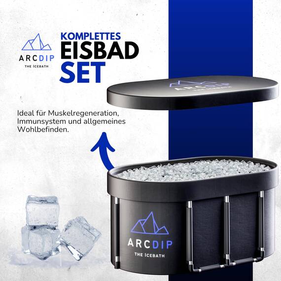 poolomio® Eisbad Oval Premium Set 120 x 60 x 60 cm | XXL Eisfass 340L für Zuhause & Outdoor | Eistonne mit Aluminiumrahmen, Isolierdeckel & Zubehör | Eiswanne für Kältetherapie & Regeneration