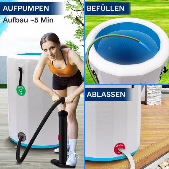 SereneLife Aufblasbare Eistonne – 322 L Kältebad für 1 Person mit Deckel, Drop-Stitch-PVC & Doppeldichtung, robuste Eisbad-Wanne zur Regeneration für Sportler