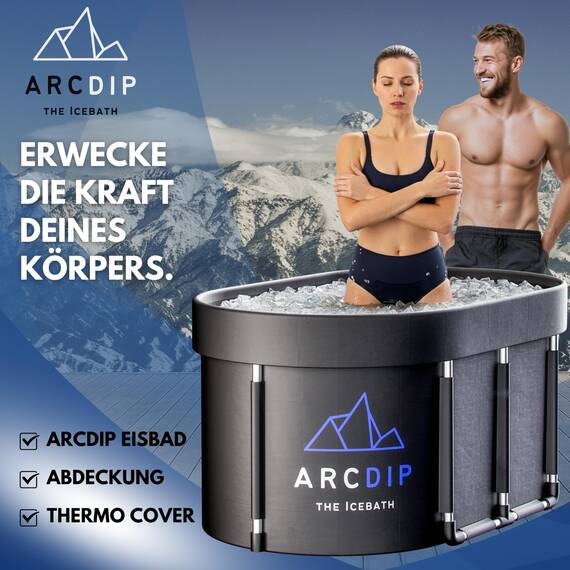 poolomio® Eisbad Oval Premium Set 120 x 60 x 60 cm | XXL Eisfass 340L für Zuhause & Outdoor | Eistonne mit Aluminiumrahmen, Isolierdeckel & Zubehör | Eiswanne für Kältetherapie & Regeneration