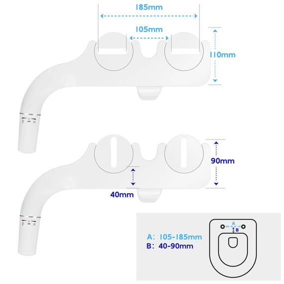 SAMODRA Bidet, Nicht Elektrisch Bidet Einsatz für Toilette mit Doppeldüse, regulierbarer Wasserdruck, Kaltwasser-Bidetaufsatz