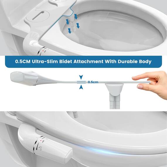PENDEJATO Ultradünnes Bidet Aufsatz Für Toilette, Nichtelektrisch Schlankes Bidet, Einziehbare Verstopfungsschutz Selbstreinigende Düsen Und Einstellbarer Wasserdruck, Po-Dusche, Weiß (Einzelne Düsen)