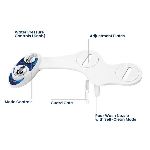 Luxe Bidet Neo 120 – Selbst Reinigung – Frische, Wasser ohne Elektrik Mechanische Bidet WC-Aufsatz (blau und weiß)