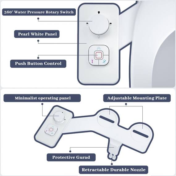 PENDEJATO WC-Bidet-Aufsatz – Kaltwasser-Bidet mit selbstreinigender Doppeldüse (vorne und hinten) – Ultradünner Bidet-WC-Sitzaufsatz mit Wasserdruckeinstellung (Weiß 1)