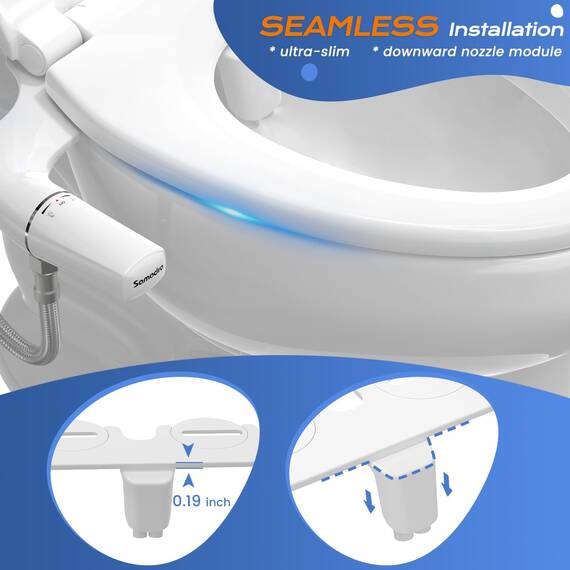SAMODRA Bidet, Nicht Elektrisch Bidet Einsatz für Toilette mit Doppeldüse, regulierbarer Wasserdruck, Kaltwasser-Bidetaufsatz