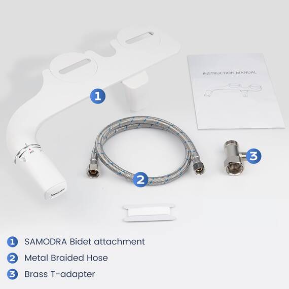 SAMODRA Bidet, Nicht Elektrisch Bidet Einsatz für Toilette mit Doppeldüse, regulierbarer Wasserdruck, Kaltwasser-Bidetaufsatz