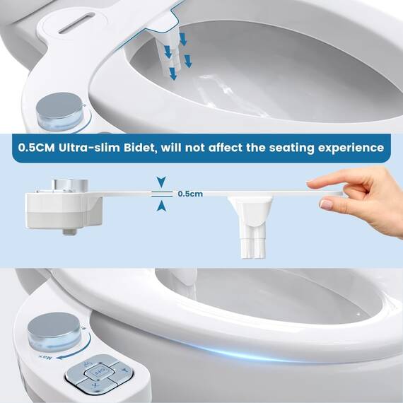 PENDEJATO Bidet Aufsatz Für Toilette, Nichtelektrisch Schlankes Druckknopf Bidet WC,Einziehbare Selbstreinigende Doppeldüsen（Verstopfungsschutz）Und Drehknopf Zur Einstellung Des Wasserdrucks,Verchromt