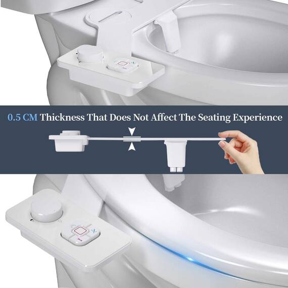 PENDEJATO WC-Bidet-Aufsatz – Kaltwasser-Bidet mit selbstreinigender Doppeldüse (vorne und hinten) – Ultradünner Bidet-WC-Sitzaufsatz mit Wasserdruckeinstellung (Weiß 1)
