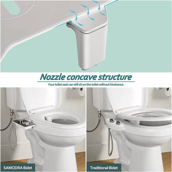 Bidet Aufsatz - SAMODRA Nicht Elektrisch Bidet Toilettenaufsatz mit Einziehbare selbstreinigende Doppeldüsen,Front- und Heckreinigung,Einstellbarer Druckschalter für Kaltes Wasser