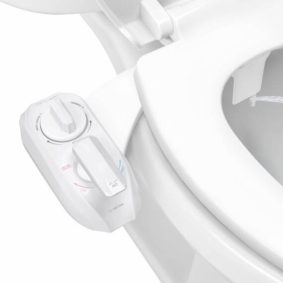 LUXE Bidet NEO 320 Plus – Mechanischer Bidet-Toilettensitzaufsatz der nächsten Generation mit innovativen EZ-Lift-Scharnieren, Doppeldüsen und 360°-Selbstreinigungsmodus (weiß)