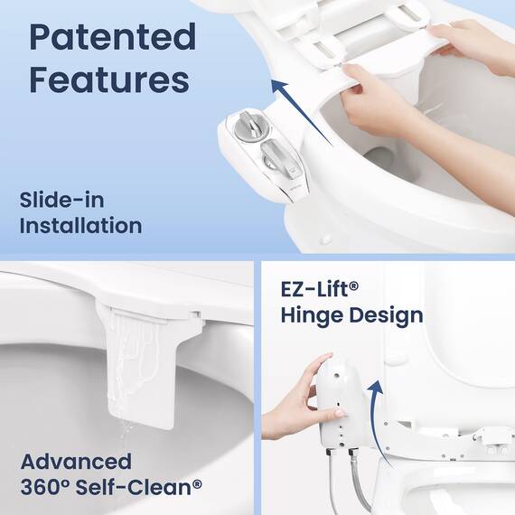 LUXE Bidet NEO 320 Plus – Mechanischer Bidet-Toilettensitzaufsatz der nächsten Generation mit innovativen EZ-Lift-Scharnieren, Doppeldüsen und 360°-Selbstreinigungsmodus (weiß)