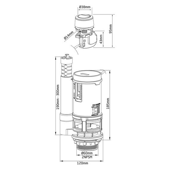 SOMATHERM FOR YOU - Universal Kabel Mechanismus für WC-Spülung flush 3/6 Liter Wasserersparnis zu erreichen - einfache und verstellbare Installation