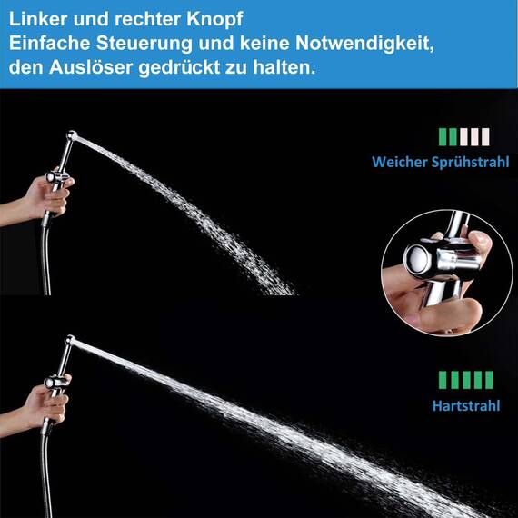 Bidet Handbrause mit Schlauch, SonTiy Messing WC handbrause bidet mit Einstellbarem Druck G1/2" & G3/8" Umschaltventil für WC Dusche, Persönliche Hygiene Windel Dusche Tierbad, Chrom