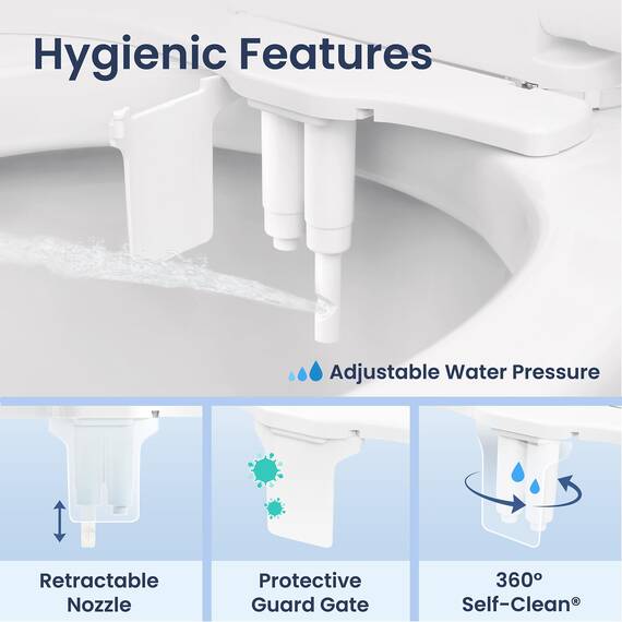 LUXE Bidet NEO 320 Plus – Mechanischer Bidet-Toilettensitzaufsatz der nächsten Generation mit innovativen EZ-Lift-Scharnieren, Doppeldüsen und 360°-Selbstreinigungsmodus (weiß)
