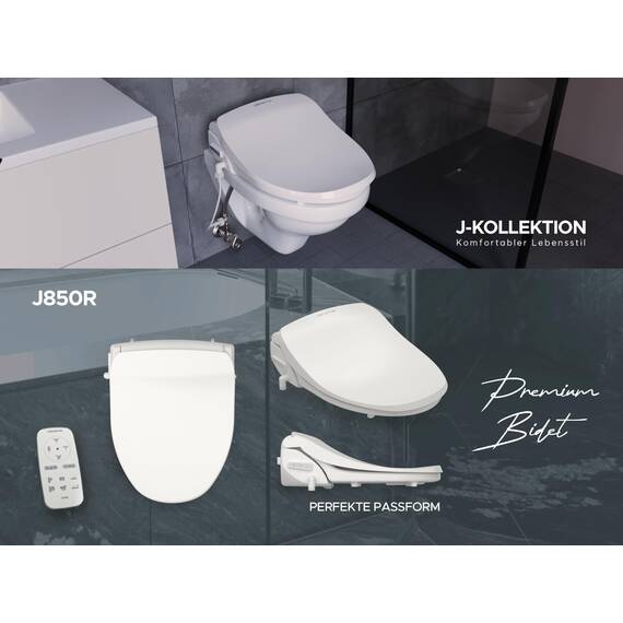 LEEVENTUS Japanische Toilette – J850R lange Version - Elektrischer Dusch-WC-Aufsatz mit tankloser Durchlauferhitzer-Technologie, mit Memoryfunktion, Sitzheizung, Fernbedienung, Geruchsabsaugung