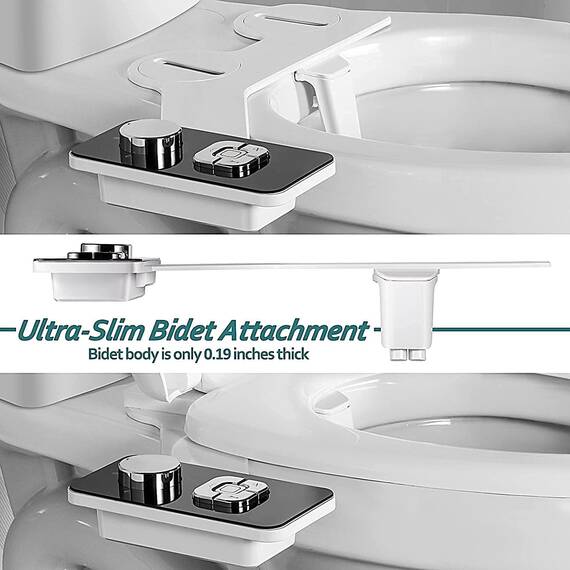 Bidet Aufsatz - SAMODRA Nicht Elektrisch Bidet Toilettenaufsatz mit Einziehbare selbstreinigende Doppeldüsen,Front- und Heckreinigung,Einstellbarer Druckschalter für Kaltes Wasser