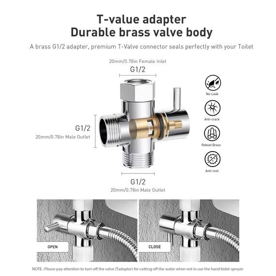 WEIDMAX Bidet-Handbrause, Hand Gehalten Bidet Sprayer Edelstahl Sprayer mit 49-Zoll-Schlauch und Halterung Halter, Includes T-adapter (G1/2''-3/8'')