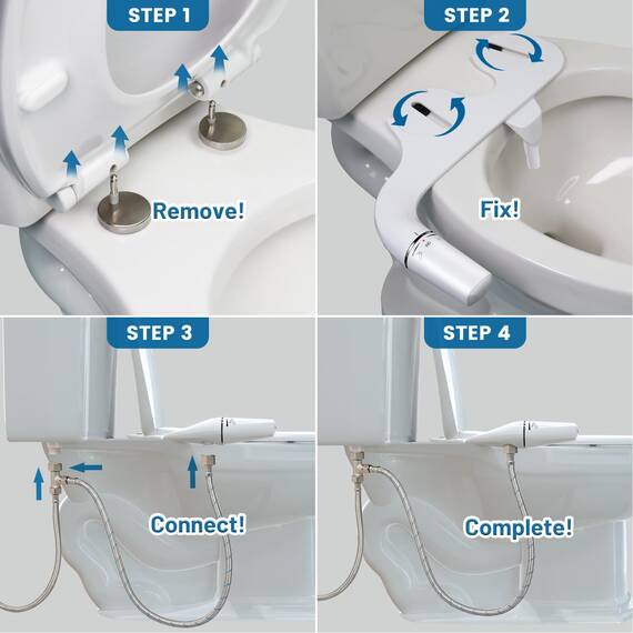PENDEJATO Ultradünnes Bidet Aufsatz Für Toilette, Nichtelektrisch Schlankes Bidet, Einziehbare Verstopfungsschutz Selbstreinigende Düsen Und Einstellbarer Wasserdruck, Po-Dusche, Weiß (Einzelne Düsen)