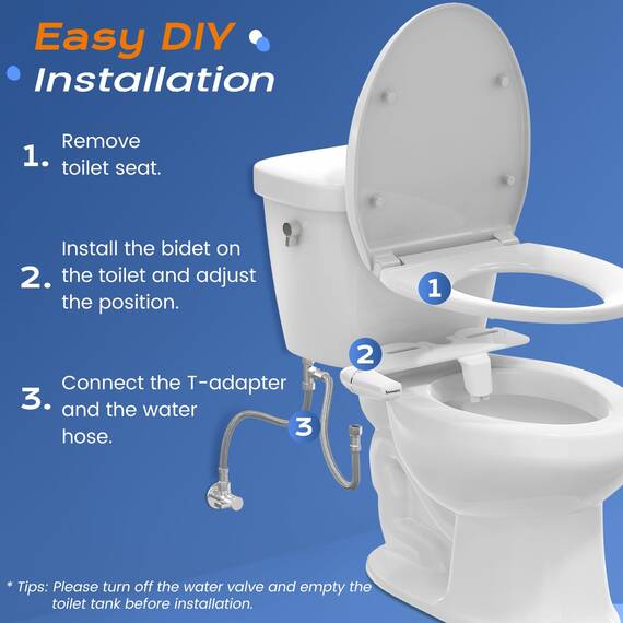 SAMODRA Bidet, Nicht Elektrisch Bidet Einsatz für Toilette mit Doppeldüse, regulierbarer Wasserdruck, Kaltwasser-Bidetaufsatz