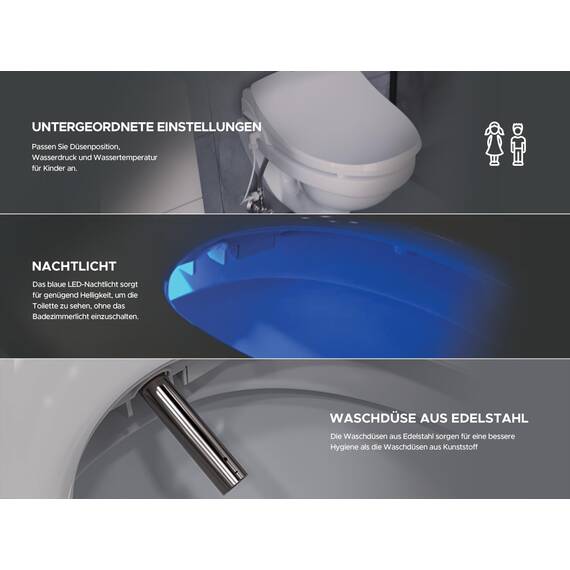 LEEVENTUS Japanische Toilette, J430R, Standard Version - mit Fernbedienung & selbstleerender Wassertank-Technologie, energiesparender Dusch WC Aufsatz - Bidet