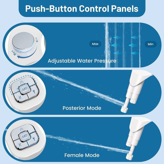 PENDEJATO Bidet Aufsatz Für Toilette, Nichtelektrisch Schlankes Druckknopf Bidet WC,Einziehbare Selbstreinigende Doppeldüsen（Verstopfungsschutz）Und Drehknopf Zur Einstellung Des Wasserdrucks,Verchromt