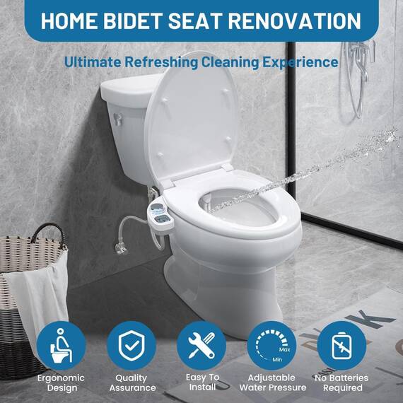 PENDEJATO Bidet Aufsatz Für Toilette, Nichtelektrisch Schlankes Druckknopf Bidet WC,Einziehbare Selbstreinigende Doppeldüsen（Verstopfungsschutz）Und Drehknopf Zur Einstellung Des Wasserdrucks,Verchromt