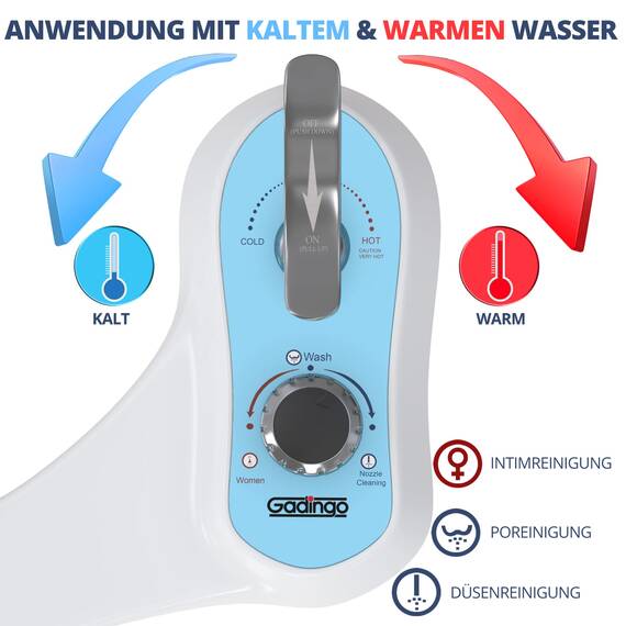 GADINGO Bidet Einsatz für Toilette - Nicht Elektrischer WC Bidet Aufsatz - 2 Düsen für Po- & Intimreinigung mit Selbstreinigungsfunktion - WC Dusche mit stufenloser Druck-& Warmwasser -Einstellung