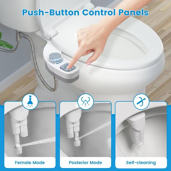 PENDEJATO Bidet Aufsatz Für Toilette, Nichtelektrisch Schlankes Druckknopf Bidet WC,Einziehbare Selbstreinigende Doppeldüsen（Verstopfungsschutz）Und Drehknopf Zur Einstellung Des Wasserdrucks,Verchromt