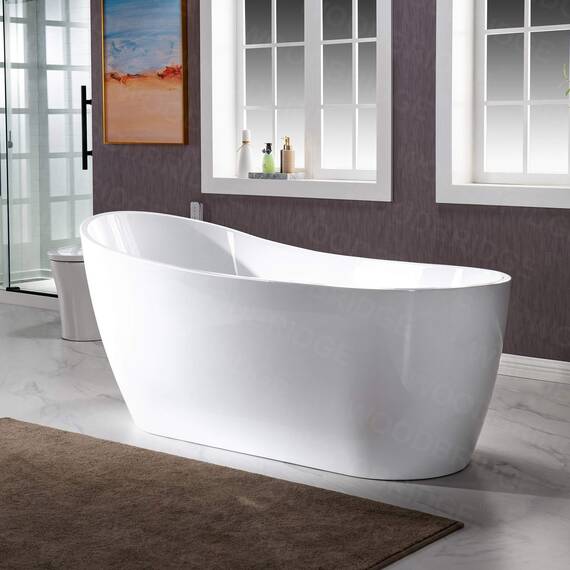 WOODBRIDGE 170 cm freistehende weiße Acryl-Badewanne mit mattschwarzem Abfluss und Überlauf, BTA1508-MB-Drain &O