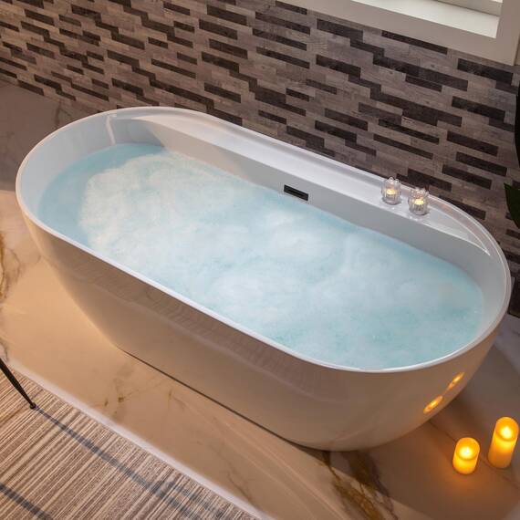 WOODBRIDGE B0059-MB freistehende Acryl-Badewanne, zeitgenössisch, mit mattschwarzem Überlauf und Abfluss, 183 cm