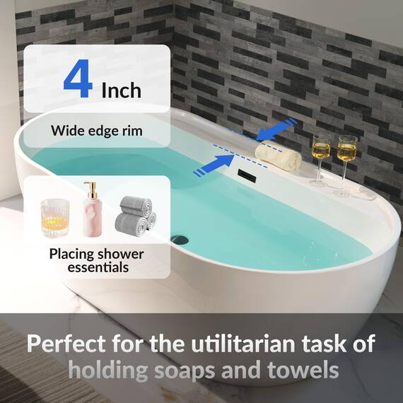 WOODBRIDGE B0059-MB freistehende Acryl-Badewanne, zeitgenössisch, mit mattschwarzem Überlauf und Abfluss, 183 cm