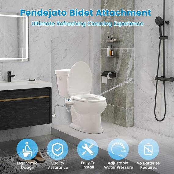 PENDEJATO Bidet Aufsatz Für Toilette, Nichtelektrisch Schlankes Druckknopf Bidet WC,Einziehbare Selbstreinigende Doppeldüsen（Verstopfungsschutz）Und Drehknopf Zur Einstellung Des Wasserdrucks,Verchromt