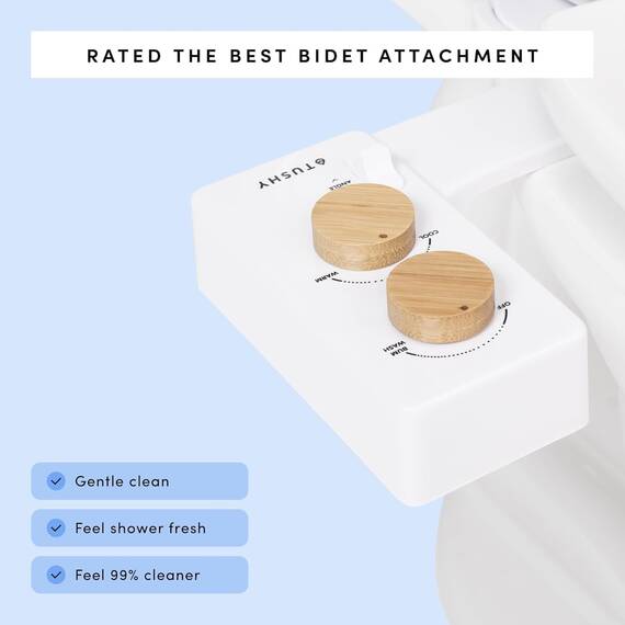 TUSHY Spa Warmwasser-Bidet-Aufsatz für Toilette. Universelle Passform, einfache Installation (benötigt Zugang zum Waschbecken für optionale Temperaturregelung) Selbstreinigend, einstellbarer Druck,