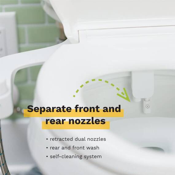 Omigo Element+ Dual Temp Bidet-Aufsatz, nicht elektrisch, dünn, modernes Design, spezielle selbstreinigende Düsen hinten und vorne, mit intuitiver Druckregelung