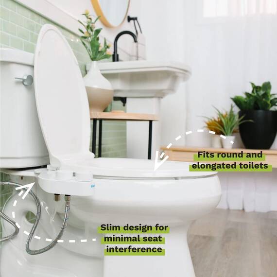 Omigo Element+ Dual Temp Bidet-Aufsatz, nicht elektrisch, dünn, modernes Design, spezielle selbstreinigende Düsen hinten und vorne, mit intuitiver Druckregelung
