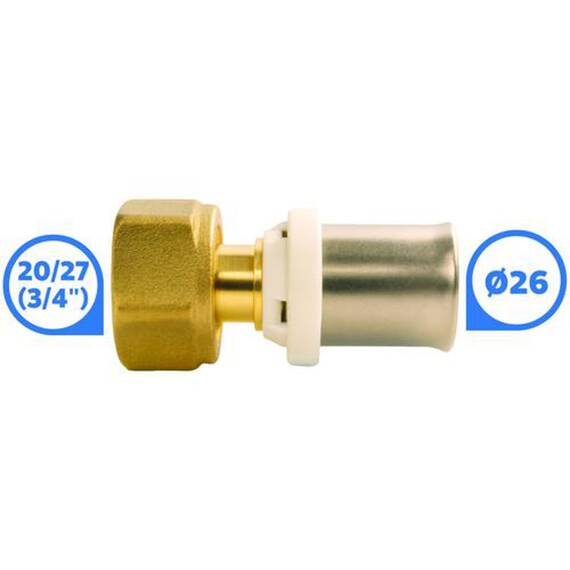 SOMATHERM FOR YOU - / 5703-26-20 - gerade Kupplungs Preßrohr Mehrschichtige Ø26 - Mutterdreh Female 20/27 (3/4 '') Ein mehrschichtiges Rohrdurchmesser Ø16 verbinden