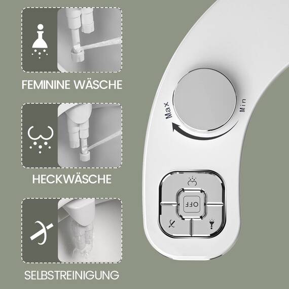 Bidet Aufsatz Nicht elektrisches Bidet Doppeldüse (Front- und Heckwäsche), selbstreinigender Bidet-Toilettensitz-Aufsatz mit einstellbarem Wasserdruck