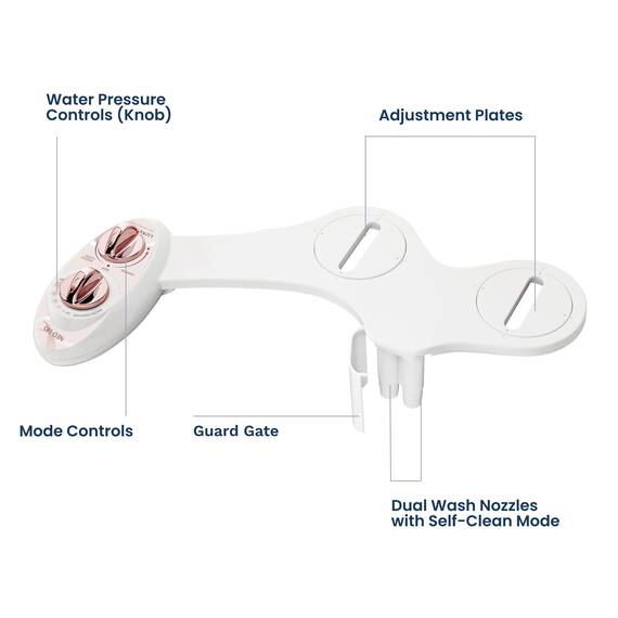 Luxe Bidet NEO 185 - Selbstreinigende, Doppeldüse, nicht elektrischer Bidet-Aufsatz für Toilettensitz, einstellbarer Wasserdruck, hintere und weibliche Wäsche (Roségold)