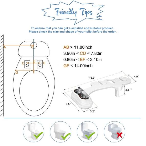 APURE BIDET A121 Warm- und Kaltwasser-Bidet-Aufsatz für WC-Sitz, Doppeldüse, Rücken- und Damenwäsche, selbstreinigend, einstellbarer Wasserdruck, nicht elektrischer Bidet-Toilettensitzaufsatz