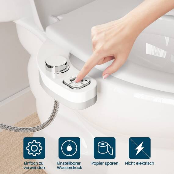 Bidet Aufsatz Nicht elektrisches Bidet Doppeldüse (Front- und Heckwäsche), selbstreinigender Bidet-Toilettensitz-Aufsatz mit einstellbarem Wasserdruck