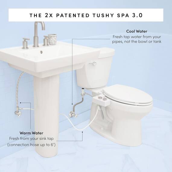 TUSHY 3.0 Spa Cool to Warm Water Bidet Attachment.Easy Universal Toilet Seat Install, Requires Sink Connection for Temperature Control, Fresh Self Cleaning Clean Water (Pink/Bamboo)