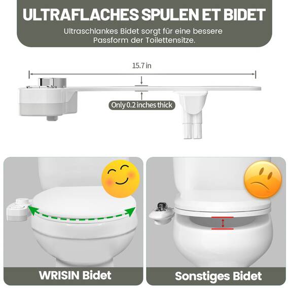 Bidet Aufsatz Nicht elektrisches Bidet Doppeldüse (Front- und Heckwäsche), selbstreinigender Bidet-Toilettensitz-Aufsatz mit einstellbarem Wasserdruck