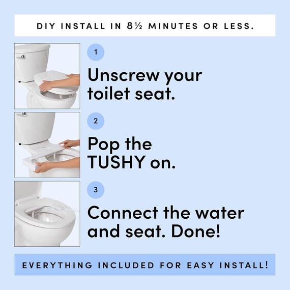 TUSHY Fresh Cool Water Bidet: Ultra Slim WC-Sitz-Aufsatz (nicht Elektrisch, Selbstreinigend, Hygienische Düse), Einfache DIY-Installation < 10 Min Einstellbarer Wasserdruck, Bambusknopf