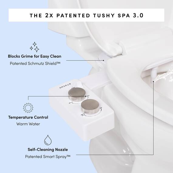 TUSHY Selbstreinigender Bidet-Aufsatz für kaltes bis warmes Wasser Einfache universelle DIY-Installation, kein Klempner erforderlich (Spülanschluss für die Wassertemperaturregelung erforderlich),