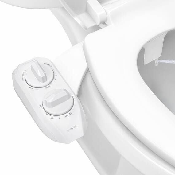 LUXE Bidet NEO 185 Plus – Mechanischer Bidet-Toilettensitzaufsatz der nächsten Generation mit innovativen EZ-Lift-Scharnieren, Doppeldüsen und 360°-Selbstreinigungsmodus (weiß)