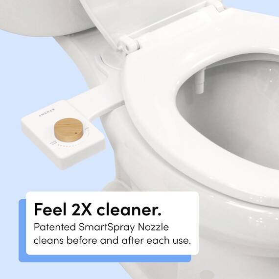 TUSHY Fresh Cool Water Bidet: Ultra Slim WC-Sitz-Aufsatz (nicht Elektrisch, Selbstreinigend, Hygienische Düse), Einfache DIY-Installation < 10 Min Einstellbarer Wasserdruck, Bambusknopf