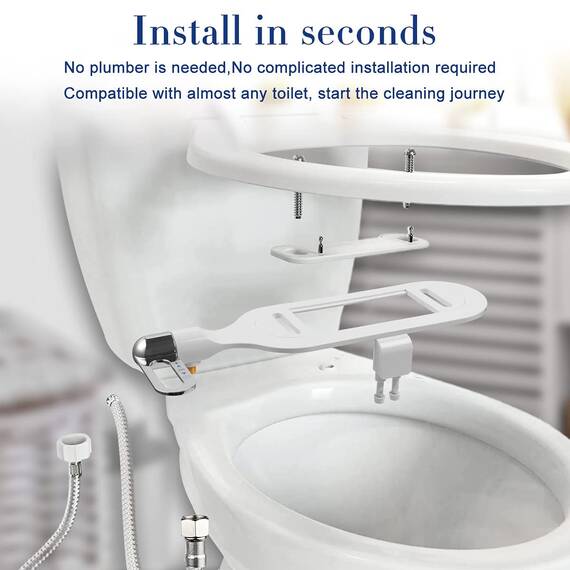 Atalawa Bidet-Toilettensitz-Aufsatz, ultradünn, Bidet mit selbstreinigender Doppeldüse, verstellbares Wasser, nicht elektrisch, Bidet, Frischwasserspray für Sanitär- und Damenwäsche